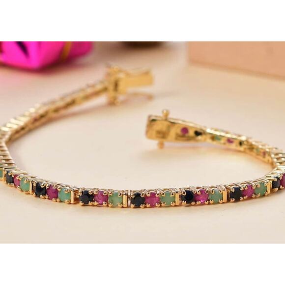 Karis Emerald, Ruby, and Sapphire Bracelet 7.25”, Real, Natural stones 6 ctw - Picture 2 of 5